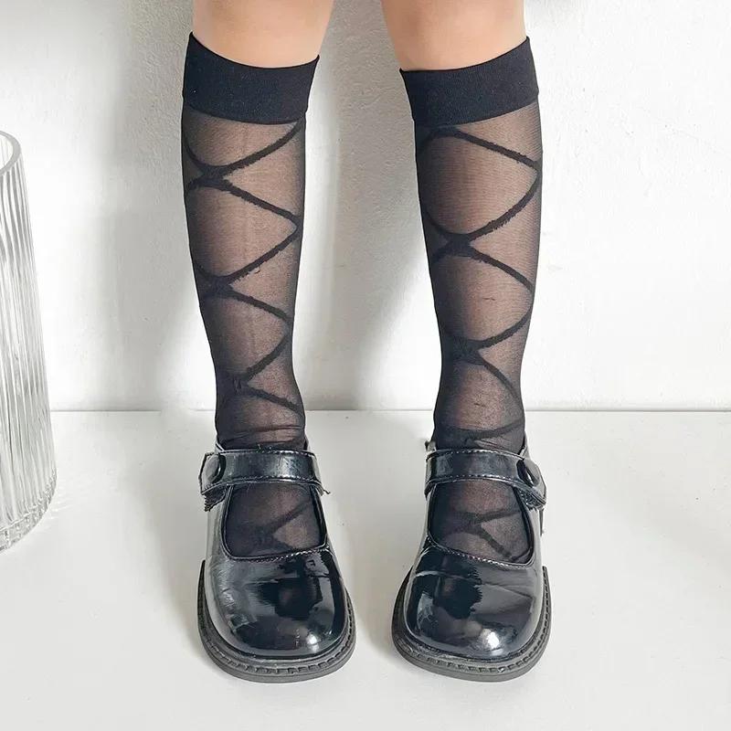 1 Pair Sweet Kids Girls Calf Sock Fashion Bowknot Heart Style Knee High Sock for Toddler Summer Thin Soft Elastic Sock One Size