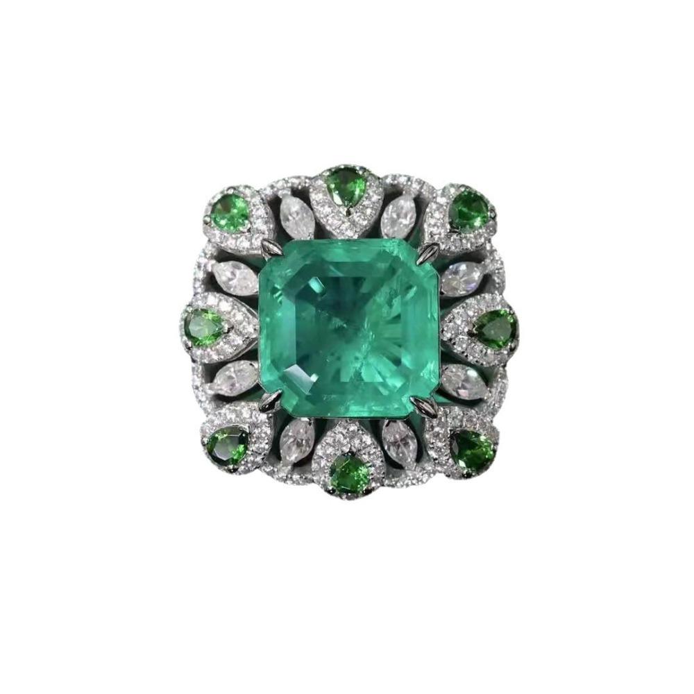 Luxury Emerald Cut Women Jewelry Set with Full Diamond Pendant Gemstone Ring Earrings High End Design