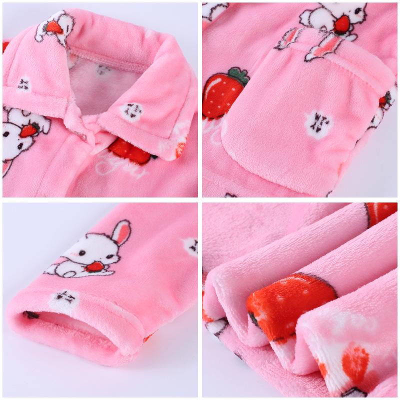 Kids' Flannel Pajama Set - Thick Coral Fleece Cardigan for Boys & Girls, Perfect for Autumn & Winter.