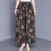 Women's Plus Size Cotton Silk Printed Wide Leg Pants, Elastic Waist Casual Summer Trousers (XL-5XL)
