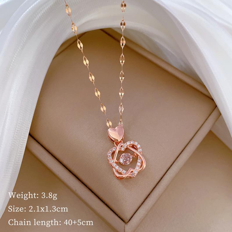 Women's Exquisite Clavicle Necklace with Titanium Steel, Copper, and Gold-Plated Micro-Inlays