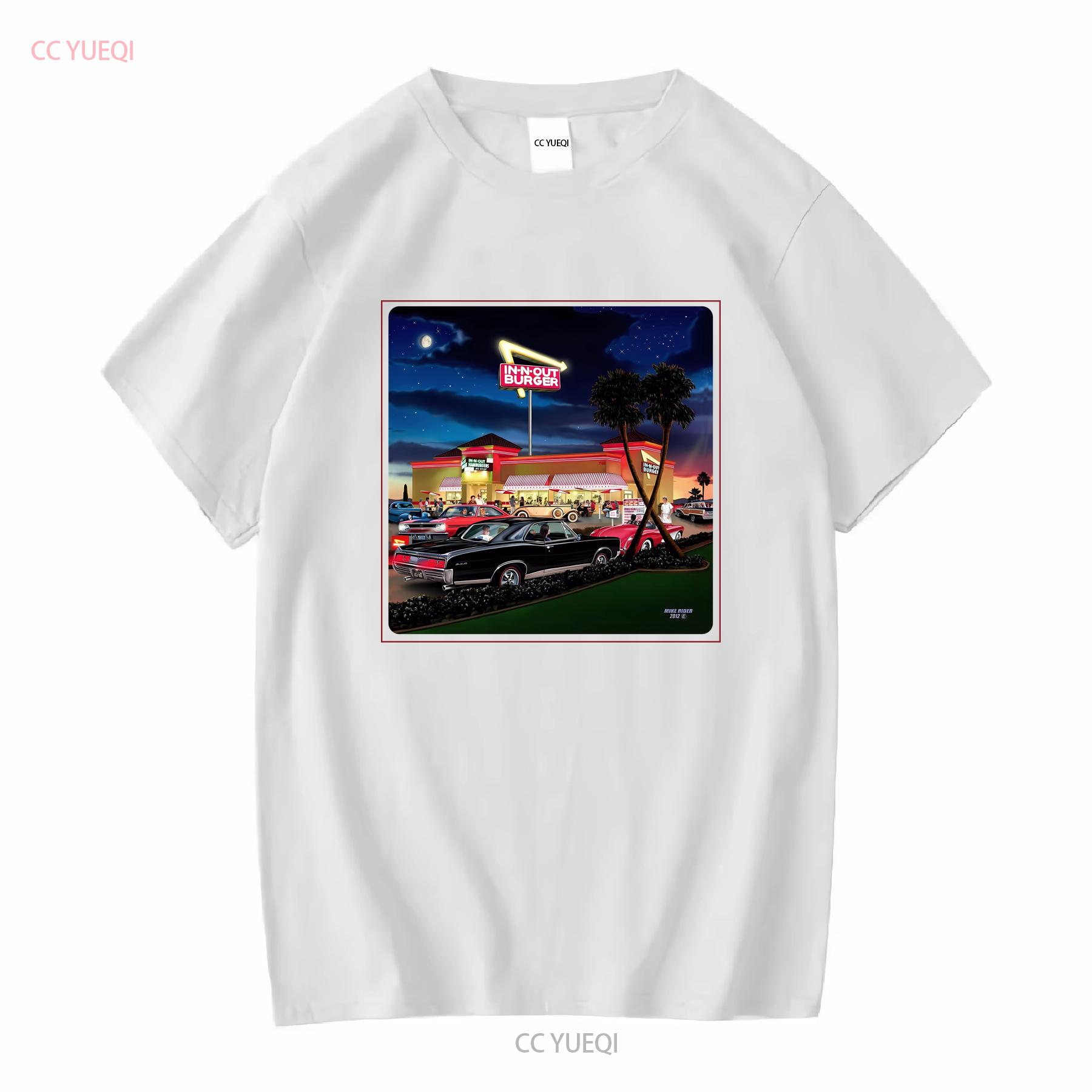 

In N Out Burger Las Vegas 2 Palm Trees Classic Cars White T Shirt Size Small vintage Washed Stretched Casual Unisex fashion L