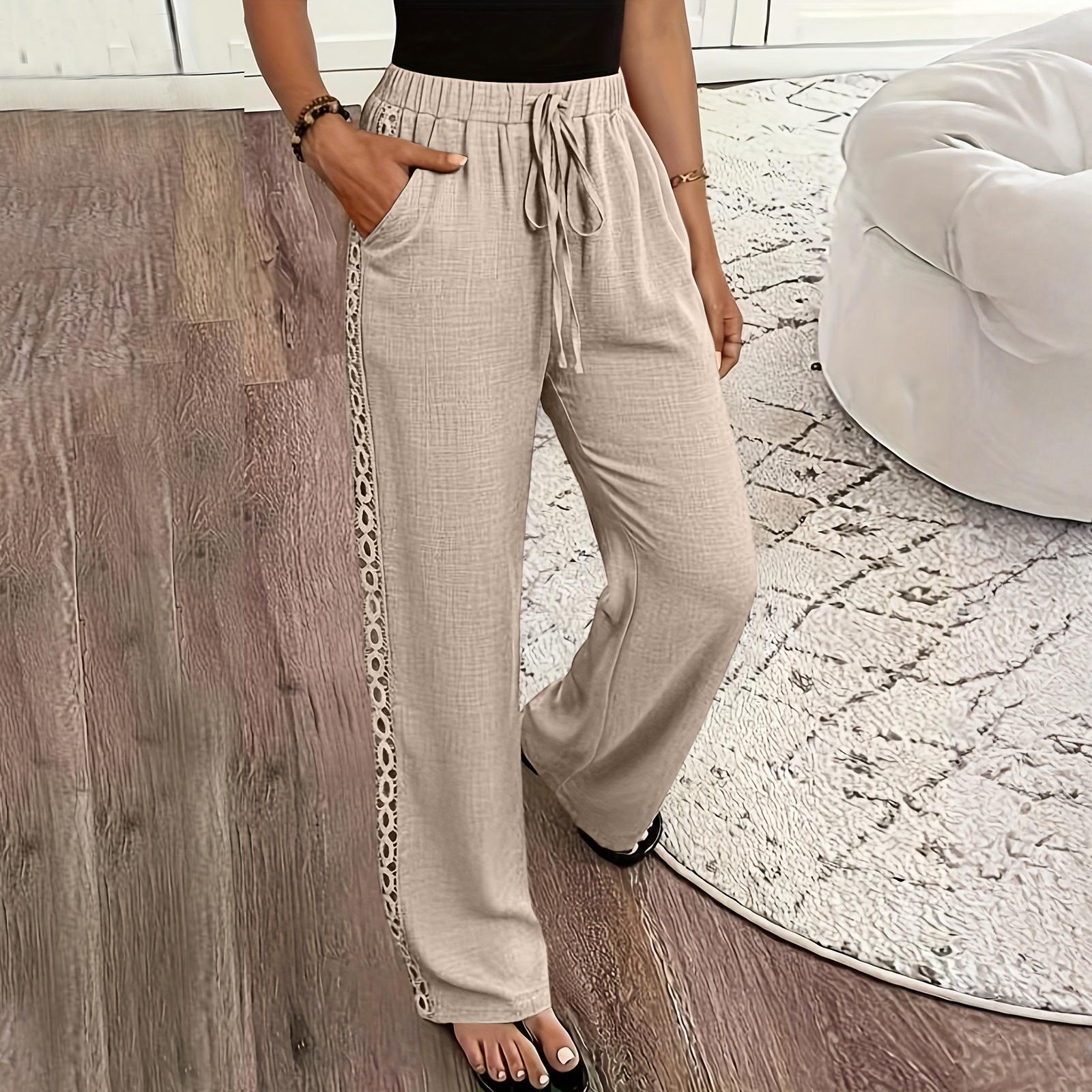 Ladies  Color Fashionable And Elegant Side Lace Slanted Pocket Casual Pants Long Pants L