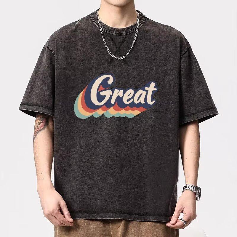 Мужская футболка с коротким рукавом с принтом новая летняя модная свободная повседневная футболка с круглым вырезом и рукавом до локтя топ M серый 1146₽