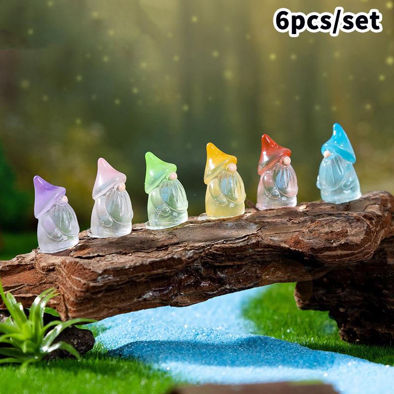 6Pcs Mini Gnomes Fairy Garden Miniatures Luminous Forest Fairy Moss Micro Landscape Decoration Accessories Home Decor