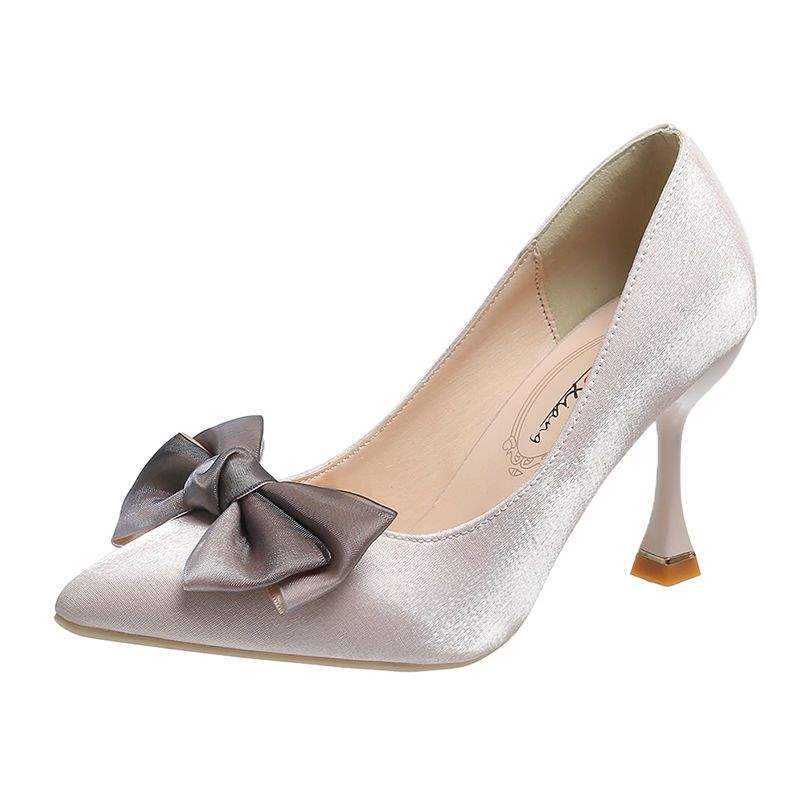 Wedding Shoes 25 New Red Low Heel High Heels Bridal Xiuhe Shoes Bow Pointed Thin Heel High Heel Single Shoes Women's Autumn