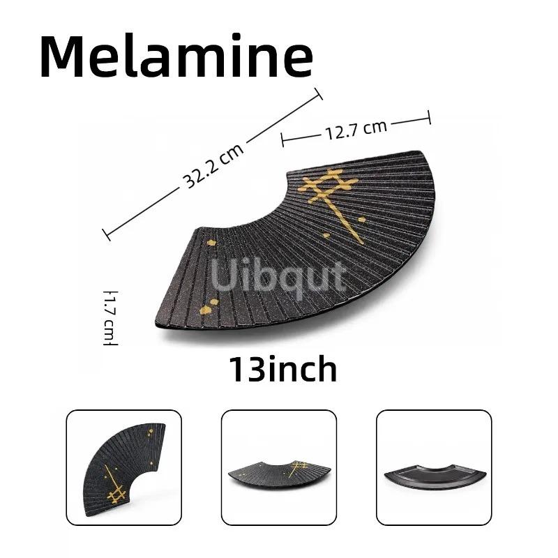 Melamine Fan Shaped Striped Plate Restaurant Creative Sushi Plate Afternoon Tea Cake Dessert Decor Plate Japanese Tableware Dish