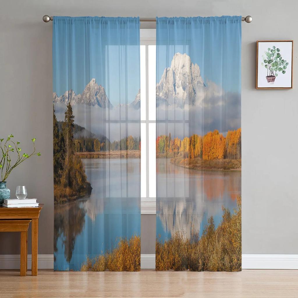 Lakeside Forest Mountain Tulle Curtain Home Office Window Decor Bedroom Kitchen Balcony Modern Sheer Curtain