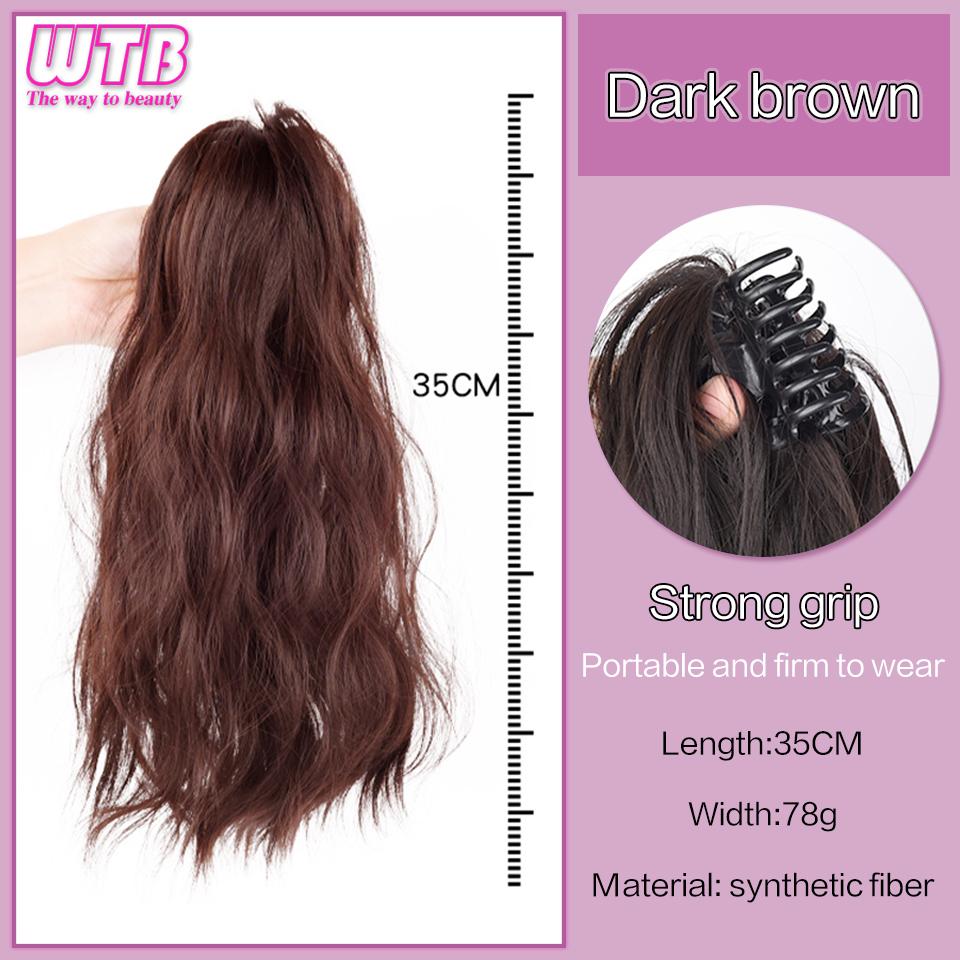 WTB Damen-Haarverlängerung, synthetischer kurzer, lockiger Pferdeschwanz, Clip-Haarverlängerung, schwarzbrauner Pferdeschwanz