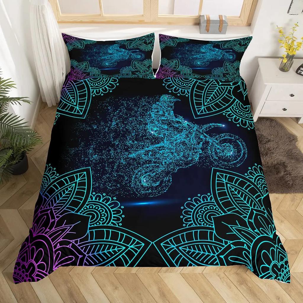 Neon Mandala Duvet Cover Set Full Queen Boho Hippie Bedding Set Ancient Mayan Calendar 3D Print Abstract Comforter Cover 2/3Pcs
