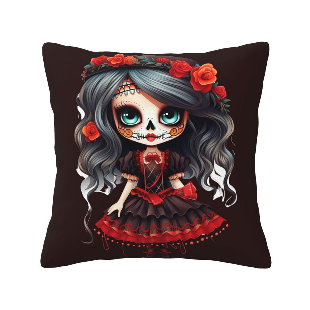 Alexander Gothic Las Elegantes Girls Day Of Dead Skull Square Pillowcase Pillow Cover Cushion Comfort Throw Pillow for Home Sofa