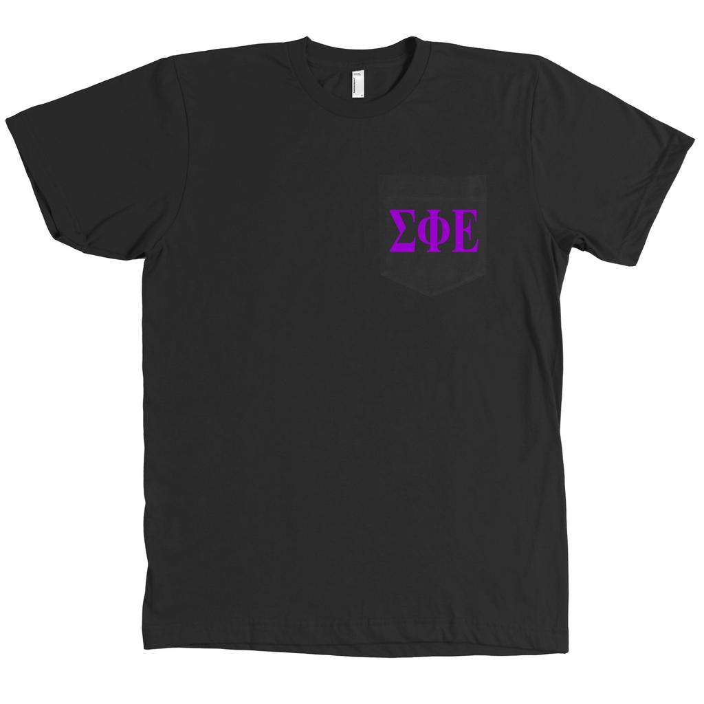 Sigma Phi Epsilon Bella + Canvas POCKET Black T Shirt Fraternity Letters NEW