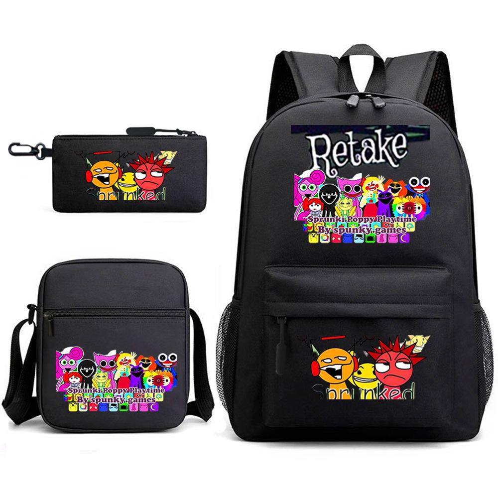 3 Piece School Backpack Set for Students Large Capacity Oxford Cloth Schoolbag with Shoulder Strap and Pencil Case