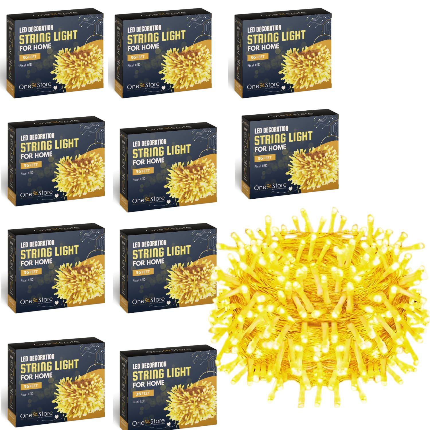 

36 Ft Warm White LED Pixel String Lights Copper Wire Decorative Fairy Lights for Diwali, Christmas, , Home Decoration |Pack of 10