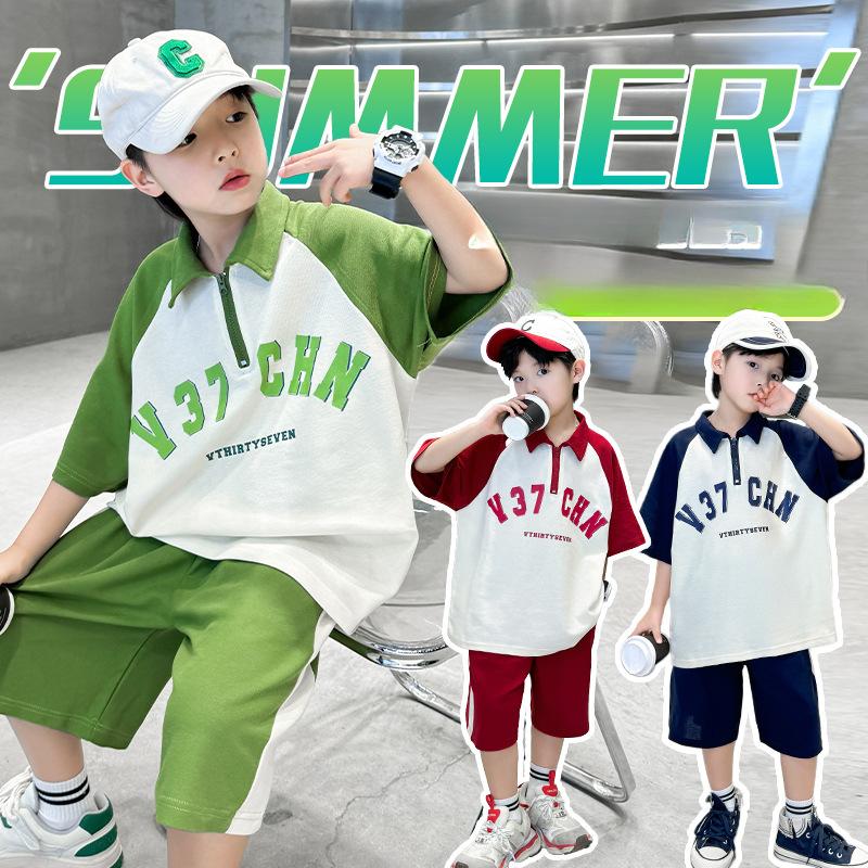 Boys Handsome Short Sleeve Set 2025 Summer Children's Fashion POLO Shirt Two-piece Set