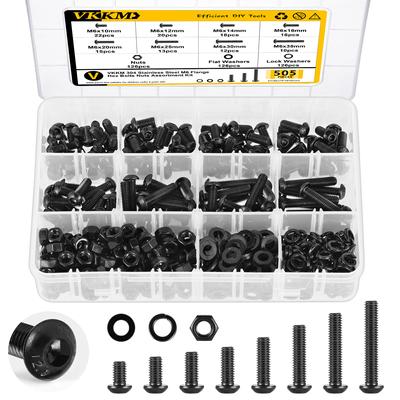 505 Black Half Round Head Hex Screws, Washer Nut Combination Kit