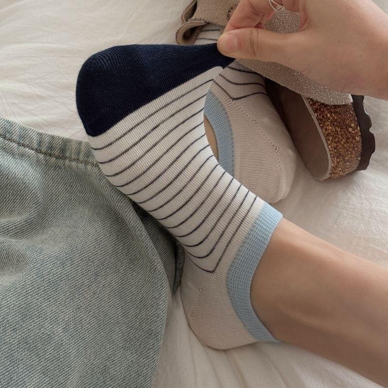 Sock Children's Summer Lightweight Striped Ankle Socks with Invisible Shallow Opening, Anti-slip, Non-slip Off-the-heel Cotton Dopamine Short Socks