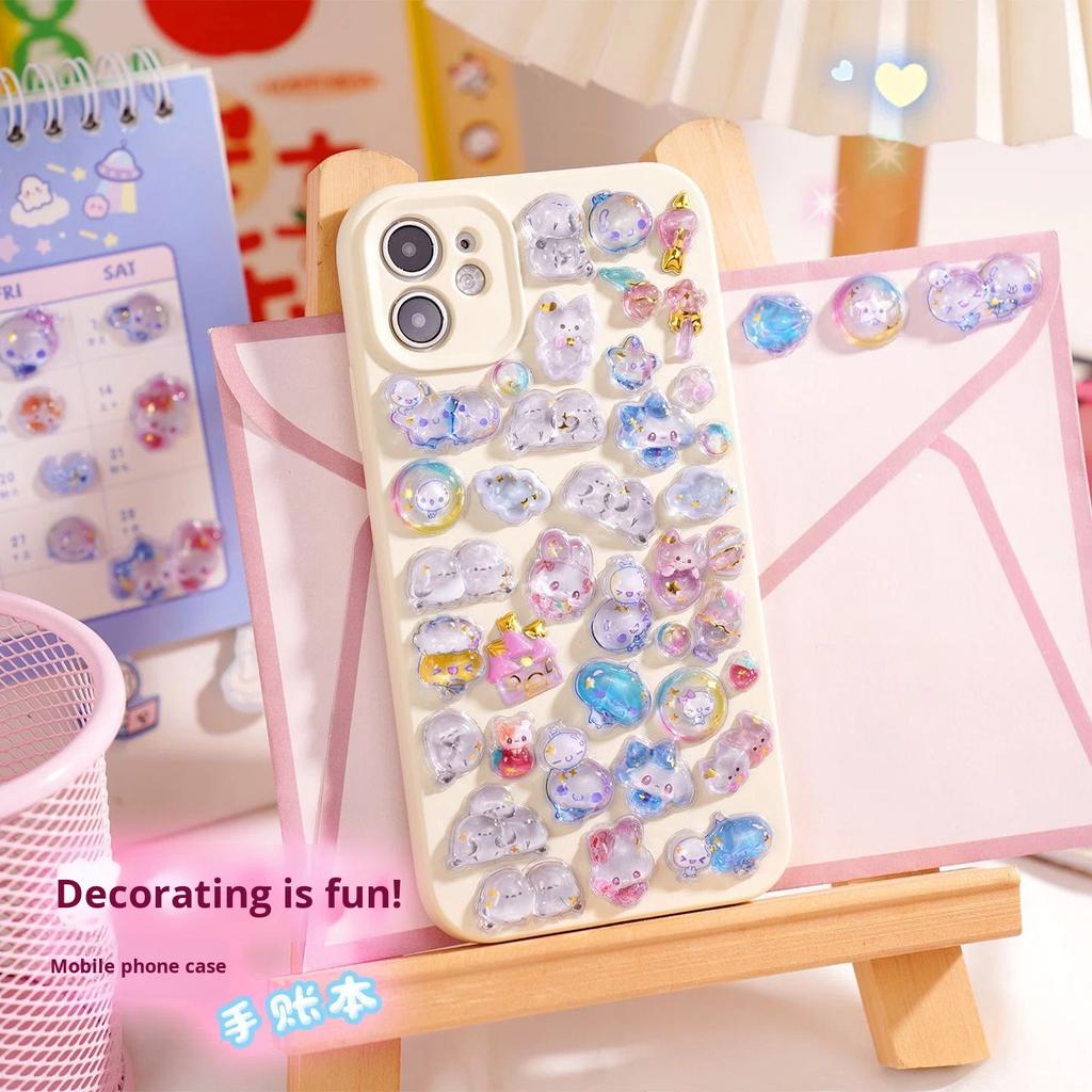 3D Handmade Resin Rectangular Children's Stickers Cat Sparrow Bunny Gravure Printed Educational Reward Phone Case Decoration