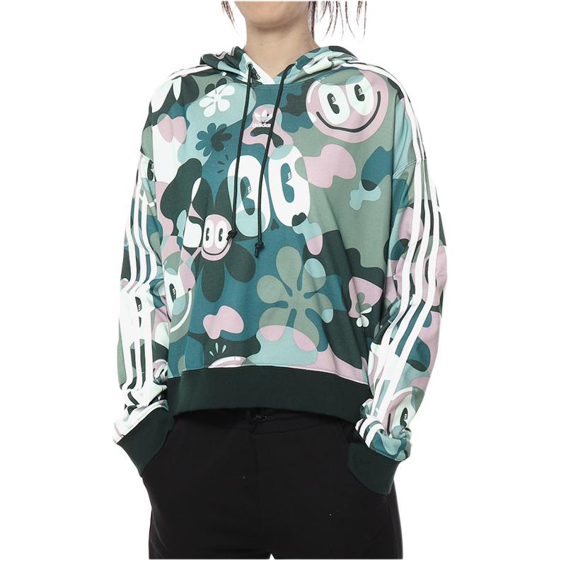 adidas Originals Trefoil Series Full Print Smiley Face Casual Comfortable Hoodie Women Hoodies Green DV2661