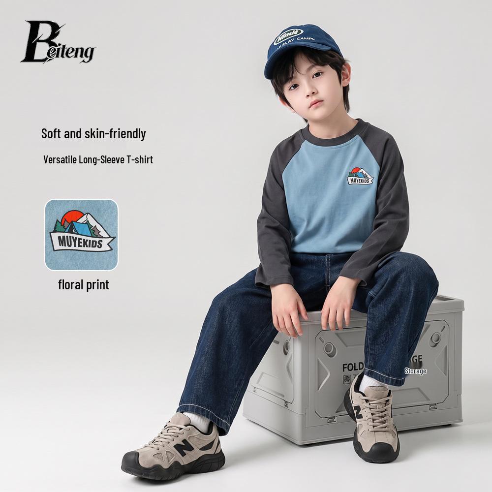 Beiteng Kids' Long Sleeve Cotton Top - Korean Style Casual Wear for Boys & Girls, Autumn Collection.