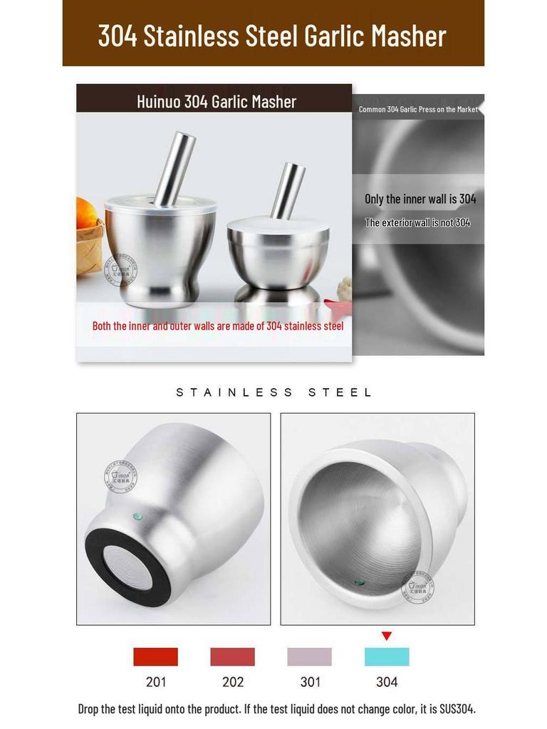 304 Stainless Steel Garlic Press & Grinder Mortar for Minced Garlic Paste