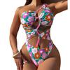 Maillot de bain une pièce imprimé asymétrique pour femme, sexy, ajouré, bandage, bikini, vêtements de plage