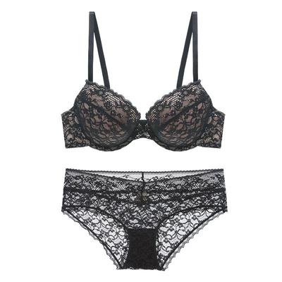 Dámská krajková push-up podprsenka a kalhotky Set s kosticemi Tenká vyztužená košíček 3/4 krytí Pohodlné Prodyšné Malý poprsí