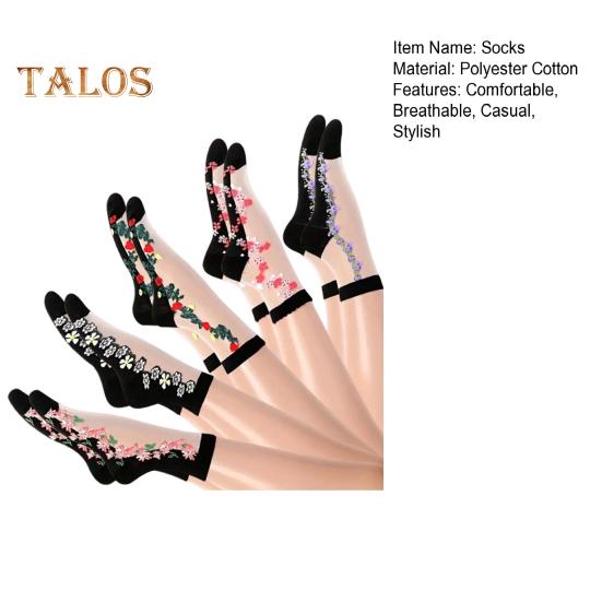 5 Par Damskich Przezroczystych Skarpetek w Kwiatowy Wzór Letnie Cienkie Przezroczyste Siateczkowe Skarpetki do Kostki Codzienne Oddychające Skarpetki Crew