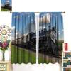 Light Blocking Steam Engine Curtains Old Train Through Country Field Scenery Print Window Treatments Curtain Vintage Polyester With Rod Pocket