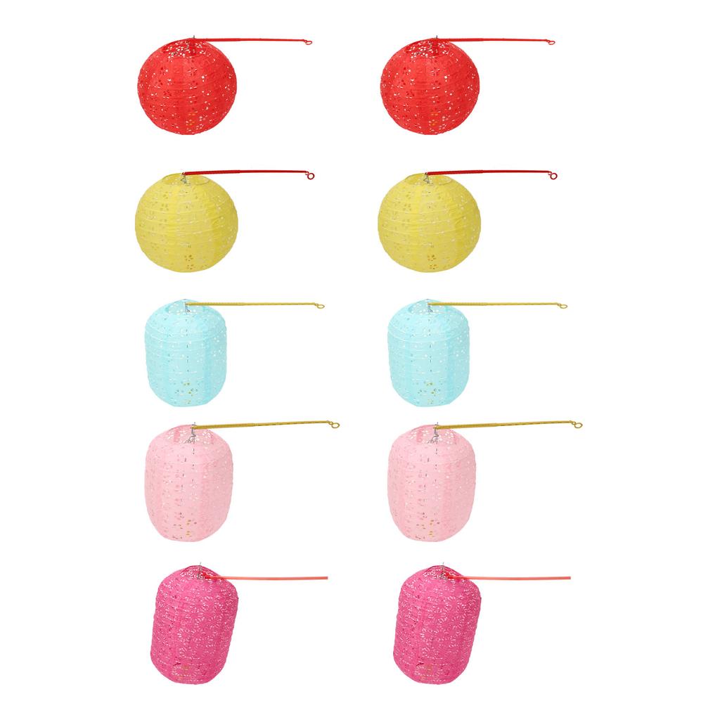 10 Sets Round Paper Lanterns Collapsible Assorted Colors Waterproof Hanging Paper Lanterns with Lights for Decoration