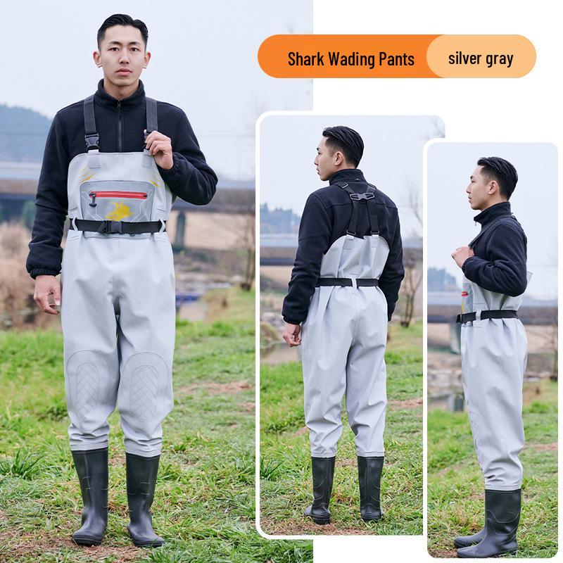 Shark Ultralight Waterproof Wading Pants with Rain Boots for Fishing