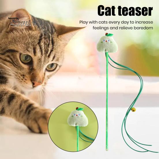 Cat Tease Stick Toy Interactive Bite-Resistant Plush Cartoon Fruits Cats Stick Attracts Attention Kitten Teaser Wand Toy for Playing