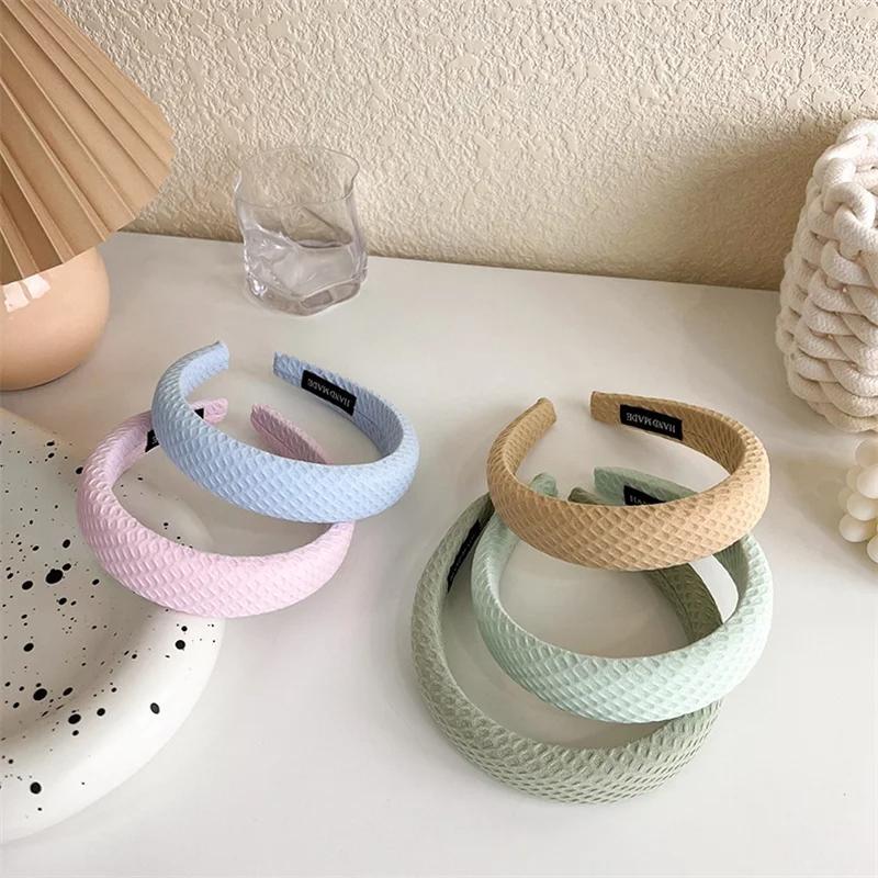 New Sweet Cream Plaid Hairband Women All-Match Sponge Go Out Solid Color Face Wash Headband Girl Hair Accessories