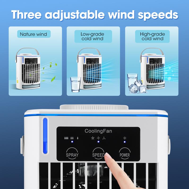 Ar Condicionado para Espaços Pequenos para Casa Portátil Recarregável Ventilador de Mesa Cooler de Ar de Verão com Spray Ar Limpo Úmido para Sala de Escritório