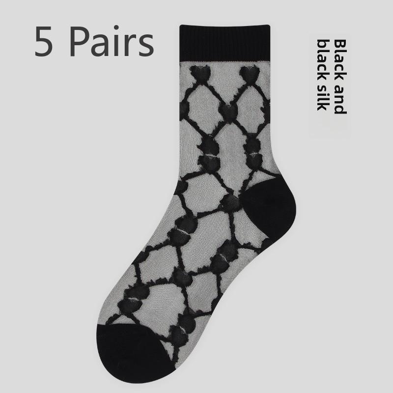 5 Pairs Spring and Summer Socks Women's Mid-tube Socks Love Card Boneless Crystal Stockings