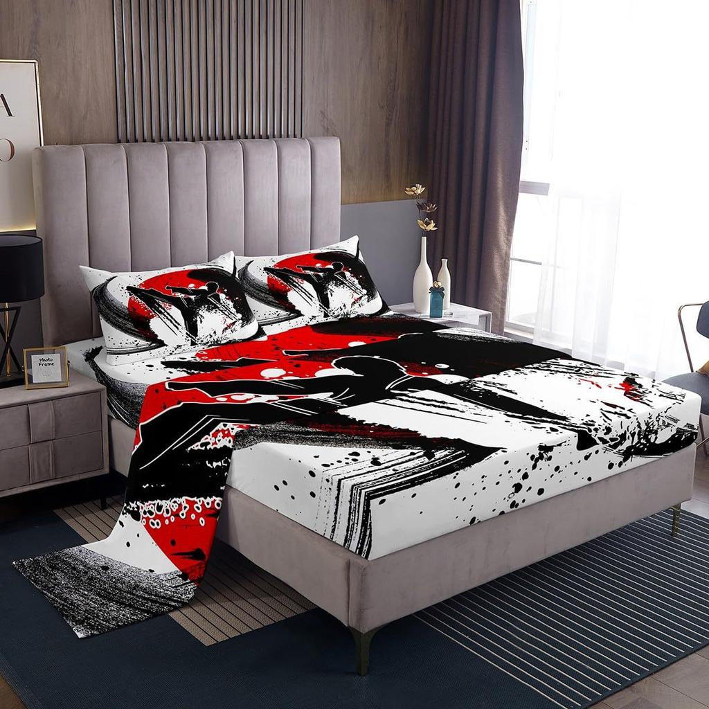 Gamepad Taekwondo Pattern Bed Hat Four-Piece Bedding Set Bedroom Dormitory Bedding Decoration