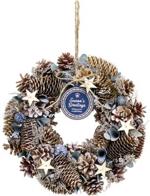 SG Wonder Zone Wreath Diameter 30cm Blue Pinecone Christmas Wreath In Cosmetic Box Gift Present Decoration Entrance Flower Wreath Interior Gift