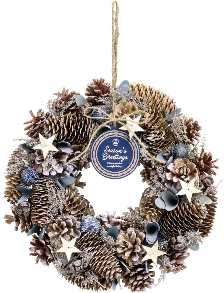 SG Wonder zone Wreath Diameter 30cm Blue Pinecone Christmas Wreath in Cosmetic Box Gift Present Decoration Entrance Flower Wreath Interior Gift