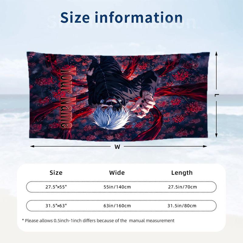 Tokyo Ghoul Beach Towel, Personalized Custom Name Text, Quick Dry Large Absorbent Towel For Beach Pool