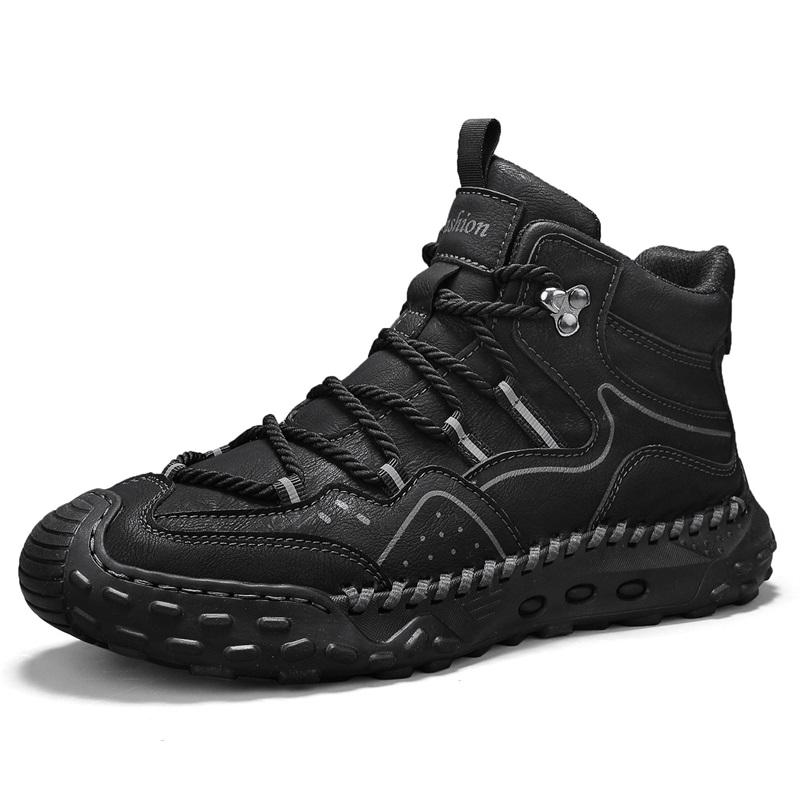 

Leather Platform Skateboarding Shoes Men Trainers Skate Board Shoes Handmade High-tops Flat Sneakers Thick Sole Casual Shoes 38