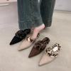 Baotou Plush Pointed Toe High Heel Half Drag Women 2025 Autumn New Fashion Shallow Slippers