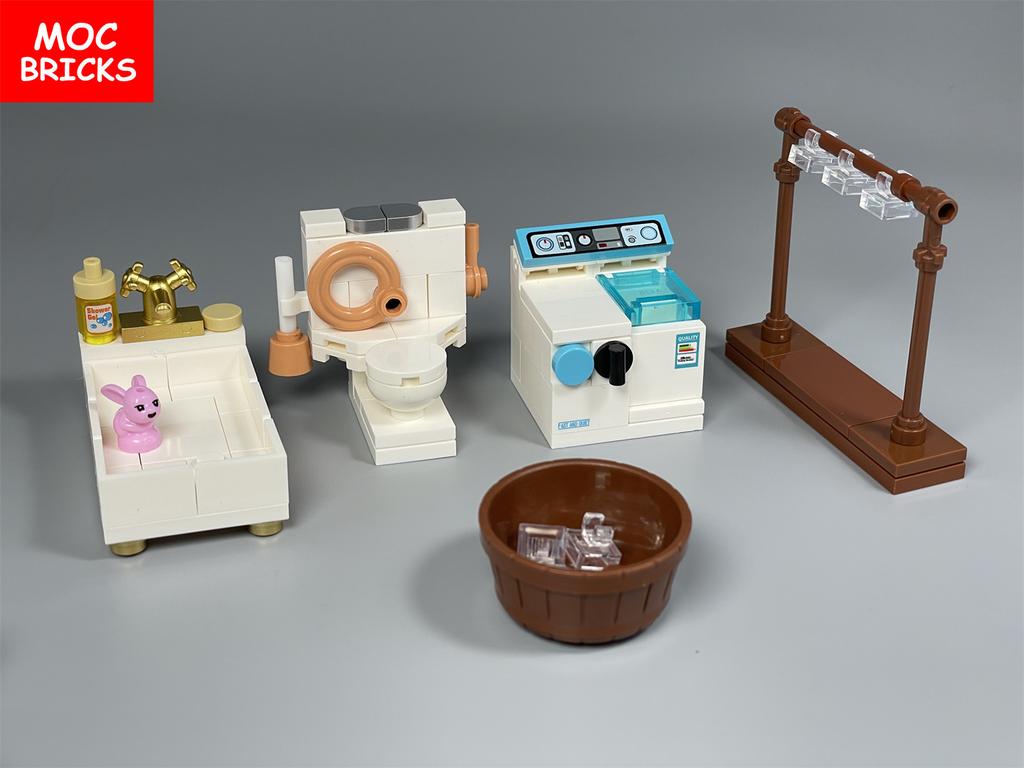 MOC Bricks House Mini Retro Furniture Kitchen Tool Sewing Machine House Living Room Accessories DIY Building Blocks Kids Toy