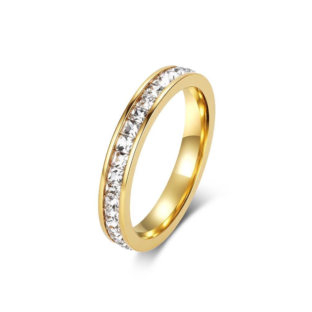Ins Jewelry Titanium Steel Plated 18k Gold Emerald Square Diamond Ring Women's Fashion High Sense Light Luxury Temperament Tail Ring