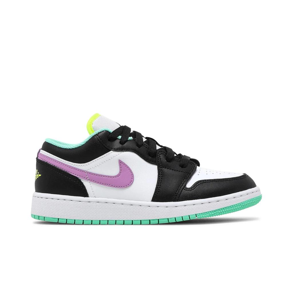 Air Jordan 1 Low Grade School 'White Violet Shock' (Unisex) White / Black / Green Glow / Violet Shock Vintage Basketball Shoes 553560 151