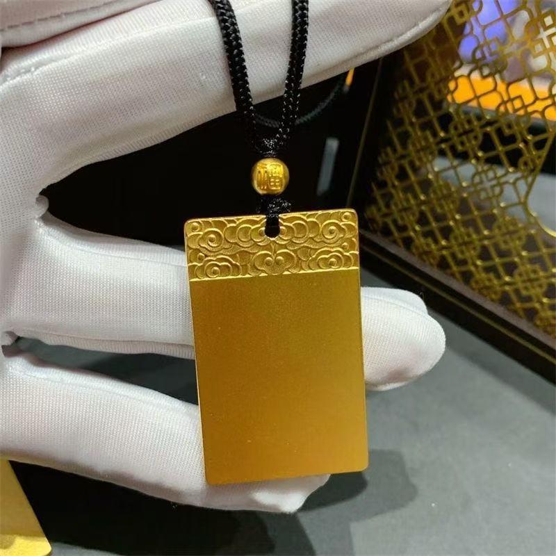 Guochao Gold Auspicious Cloud Talisman Pendant with Black Rope - Unisex Jewelry