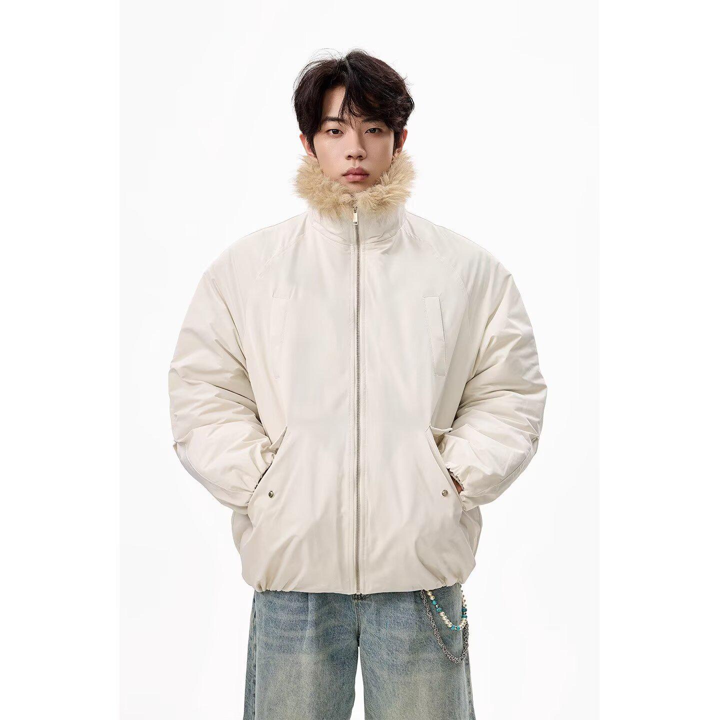 Unisex American Retro Mountain Eagle Fur Collar Cotton Flight Jacket - 2025 Winter Collection XL