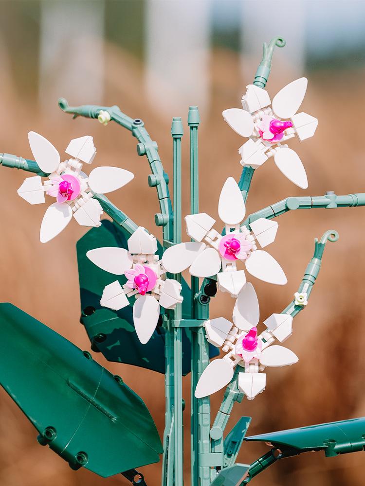 Lotus Orchidee Baustein Heimmöbel Steine Blumen Pflanzenmodell Steine Topfpflanzenstrauß Modell Romantisches Zuhause 728 STÜCK