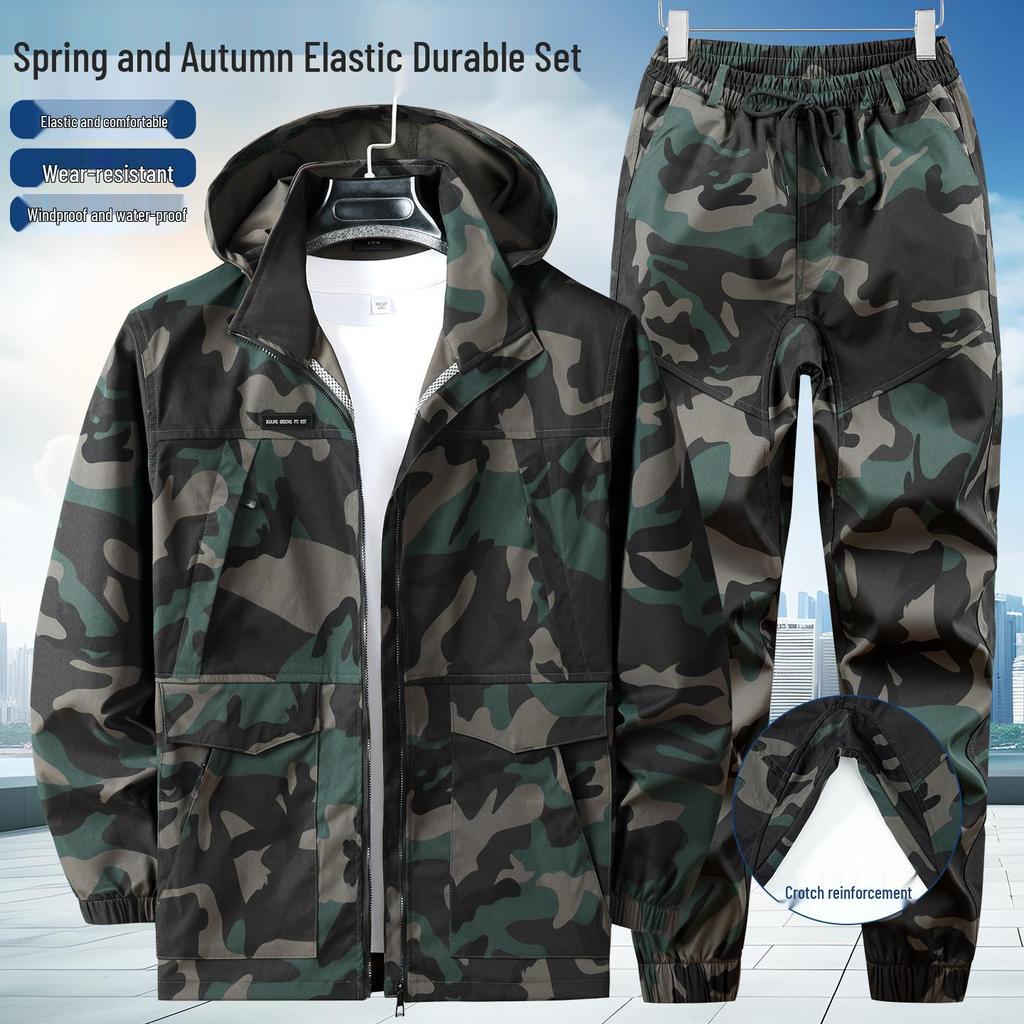 Herren Tarnung Kapuzen Arbeitskleidung Set - Frühling & Herbst Outdoor Jacke