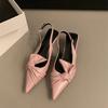 Summer Silvery Pointed Toe Women Sandals Fashion Butterfly-knot Singbacks Pumps Ladies Party Dress Low Heel Sandalias