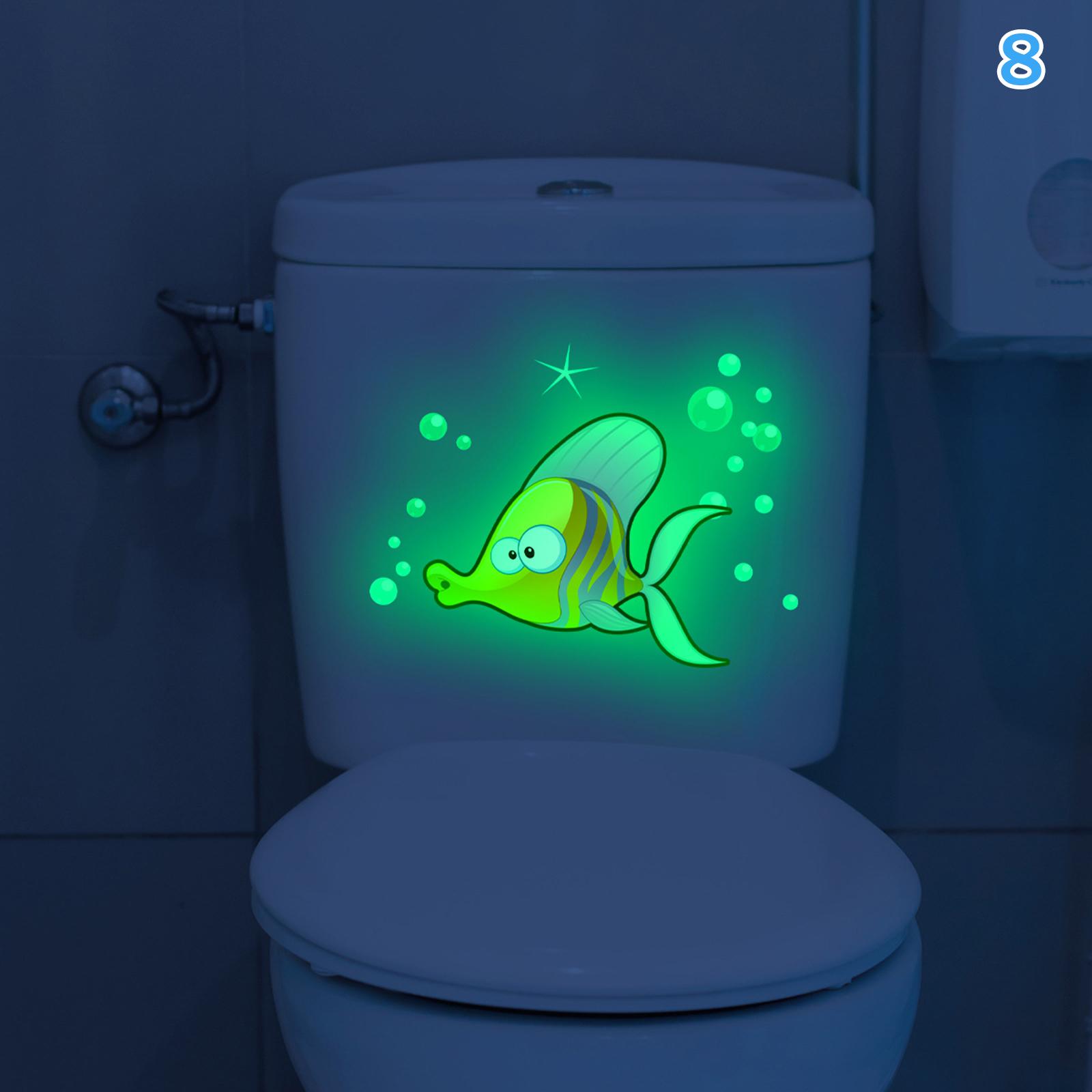 

Luminous Dolphin Panda Rabbit Animal Flower Toilet Sticker Self-Adhesive Pvc Bathroom Home Decoration Green Dream Fun Pattern